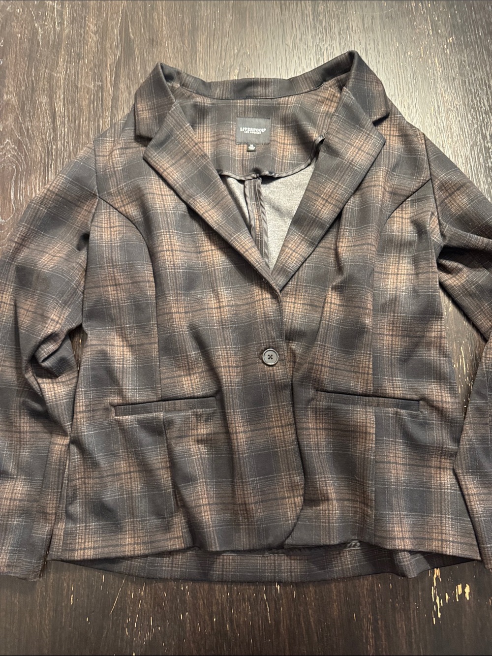 Liverpool Brown Plaid Single-Button Blazer